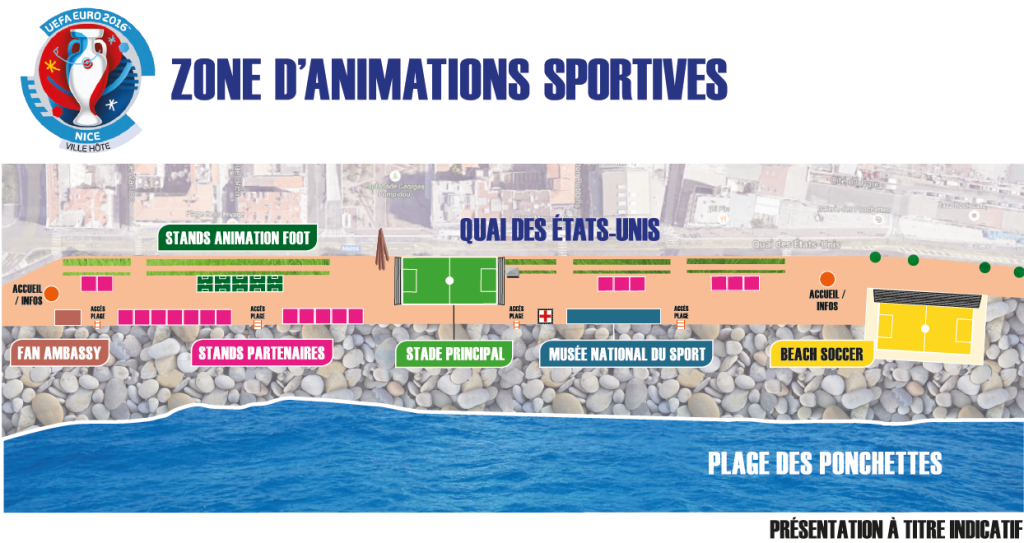 UEFA à Nice - Fanzone - Espace d'animations sportives et ludiques sur la French Riviera - EURO 2016 à Nice, Côte d'Azur - Quai des Etats Unis - Blog Mister Riviera 2016